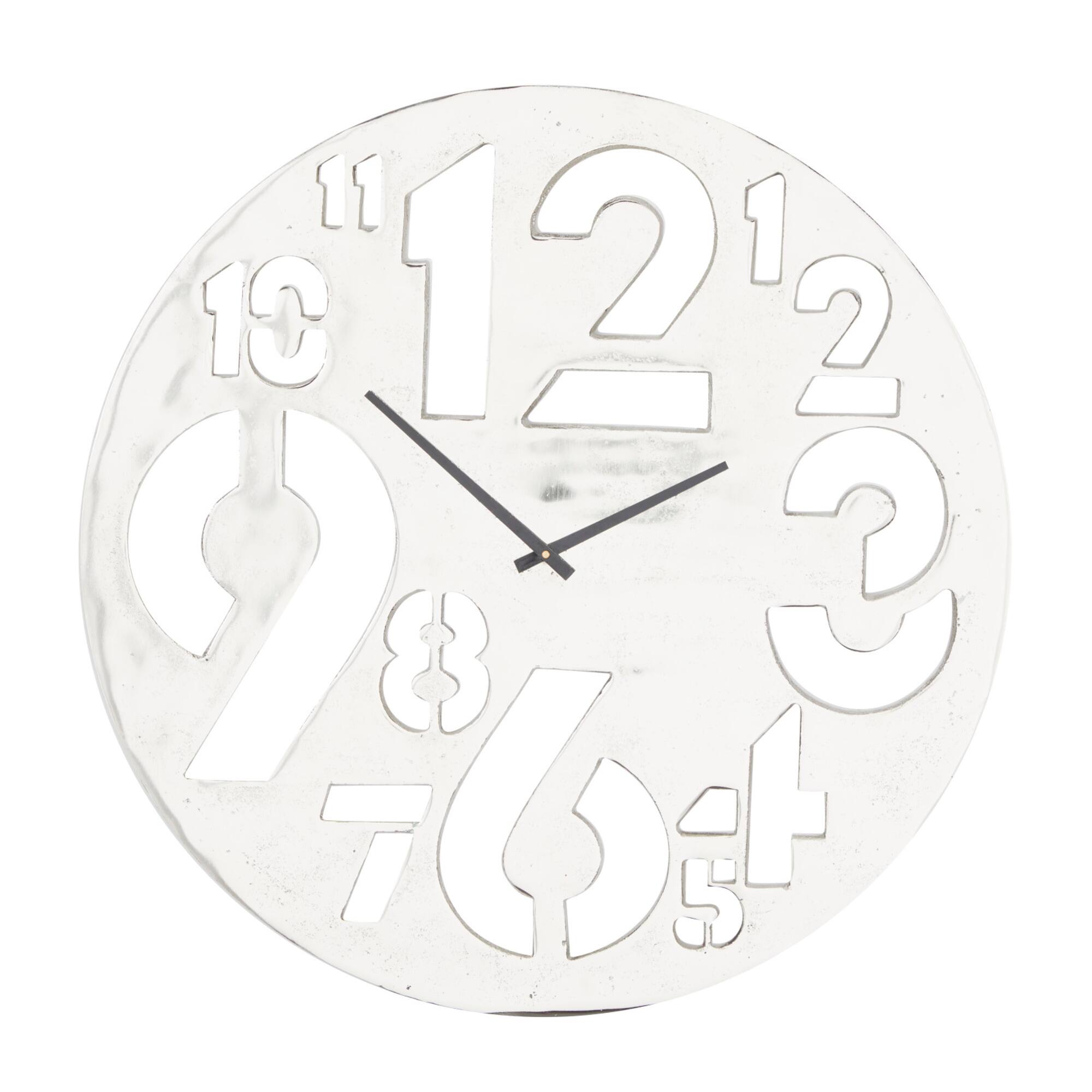 Silver Aluminum Contemporary Wall Clock, 24" x 24" x 2"